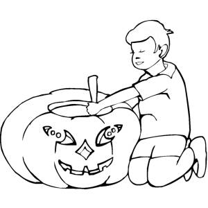 disegno di Bambino con la Zucca da colorare