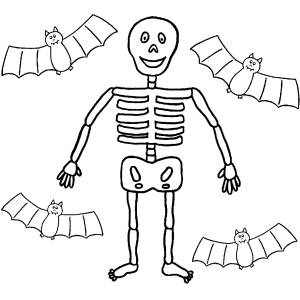 Disegno di Scheletro e Pipistrelli da colorare