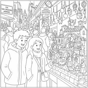 Disegno di Presepi in Via San Gregorio Armeno a Napoli  da colorare