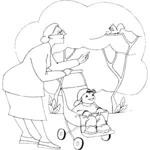 Disegno di Nonna e Nipotino al Parco da colorare