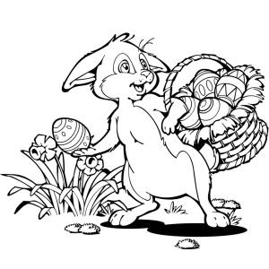 Disegno di Coniglio con Cesto di Pasqua da colorare