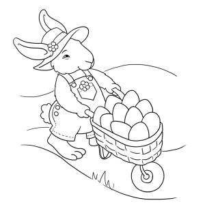 Disegno di Coniglio con Uova di Pasqua da colorare