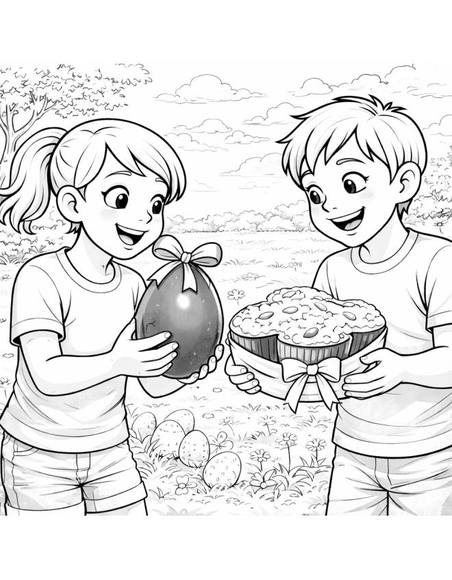 disegno di Uovo di Pasqua e Colomba da colorare