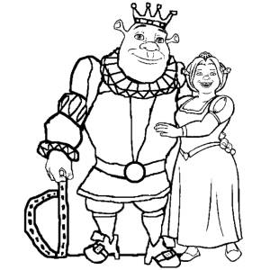 disegno di Re Shrek e Regina Fiona da colorare