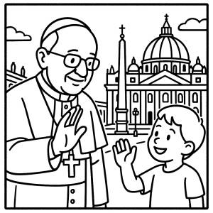 Disegno di Papa Leone XIV che Saluta un Bambino da colorare