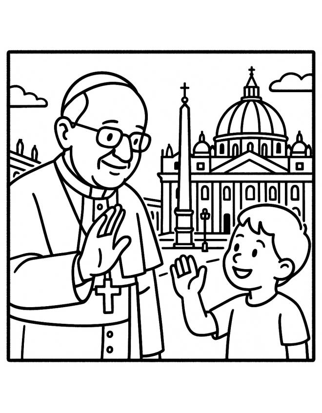 disegno di Papa Leone XIV che Saluta un Bambino da colorare