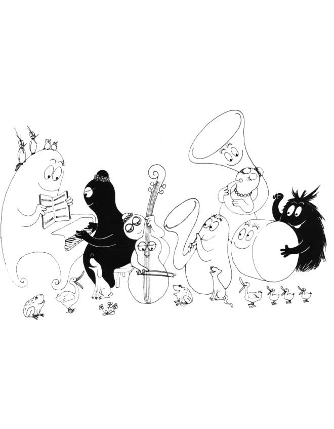 disegno di Barbapapà Musica e Animali da colorare