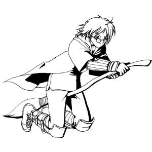 Disegno di Harry Potter con la Scopa da colorare
