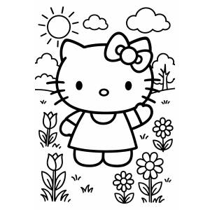 Disegno di Hello Kitty nel Prato da colorare
