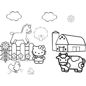 Disegno di Hello Kitty nella Fattoria da colorare