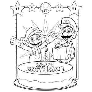 Disegno di Super Mario Buon Compleanno da colorare