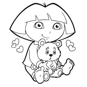 Disegno di Dora con Orsetto da colorare