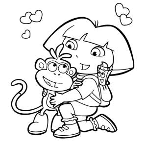 Disegno di Dora con la Scimmietta da colorare