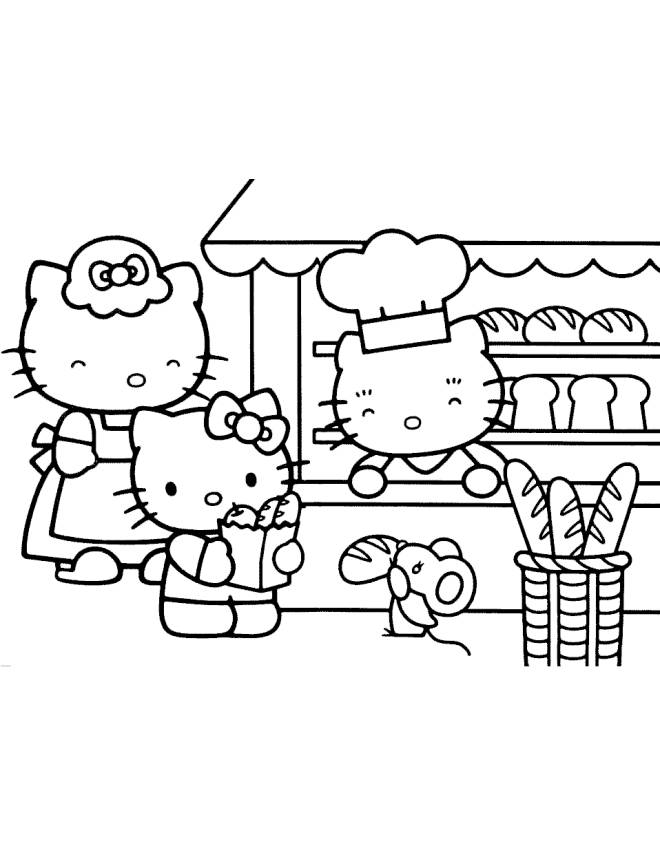 disegno di Hello Kitty Family da colorare