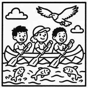 Disegno di Bambini su Canoa al Mare da colorare