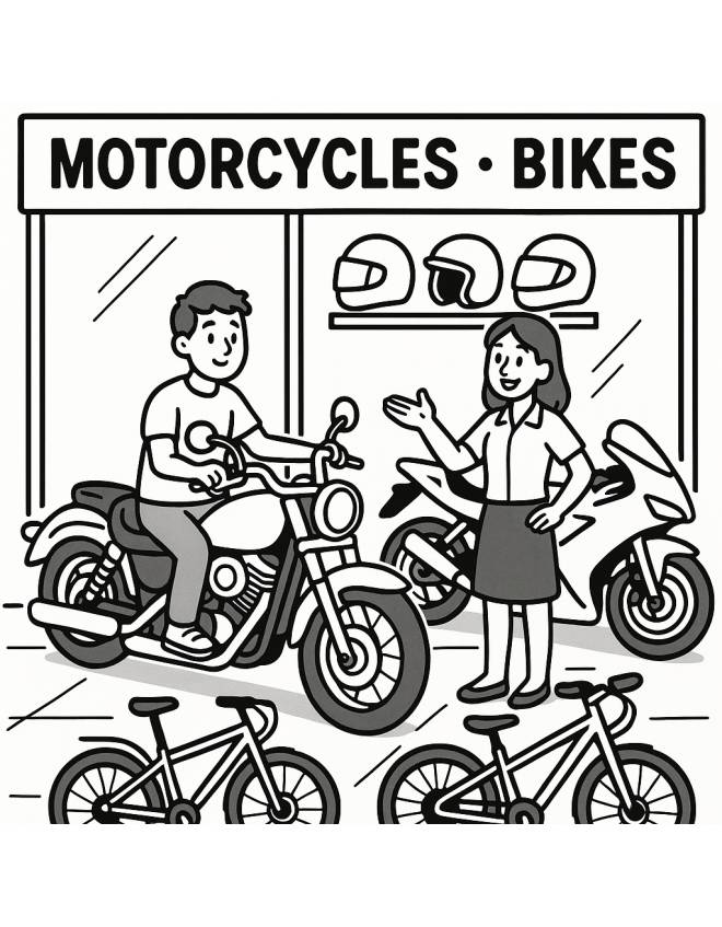 disegno di Concessionaria di Moto e Bici  da colorare