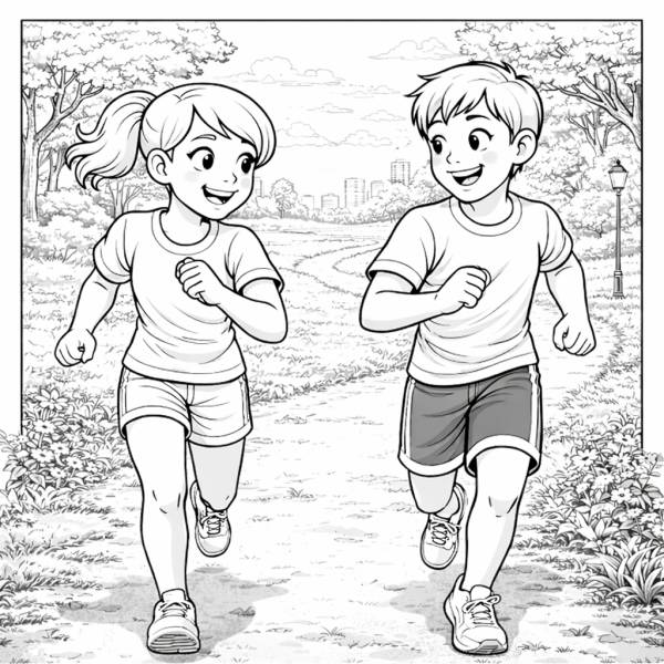 Disegno di Coppia che Corre al Parco  da colorare