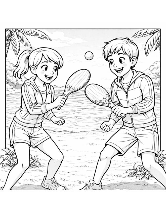 disegno di Coppia con Racchette che Gioca da colorare