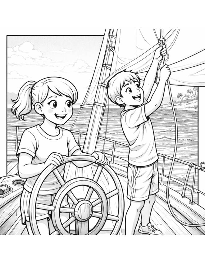 disegno di Coppia in Barca a Vela  da colorare