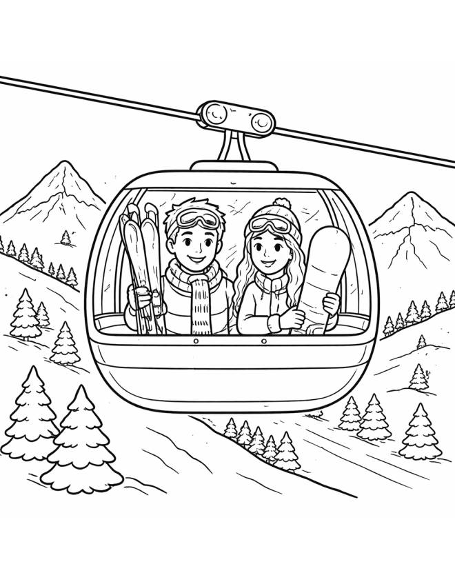disegno di Funivia per Sciatori da colorare