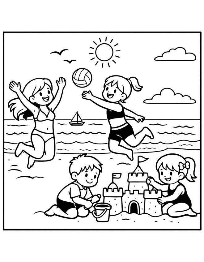 disegno di Giochi in Spiaggia  da colorare