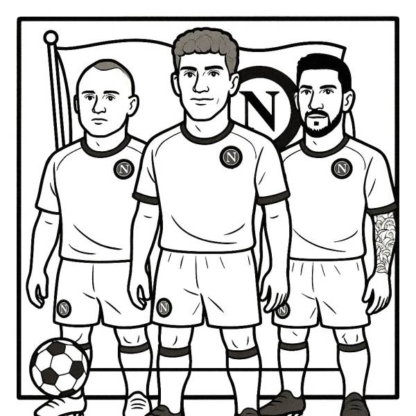 Disegno di Lobotka, Di Lorenzo e Politano Calciatori del Napoli da colorare