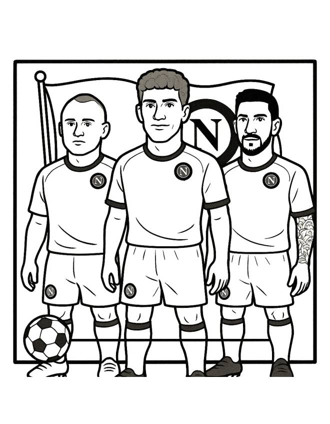 disegno di Lobotka, Di Lorenzo e Politano Calciatori del Napoli da colorare