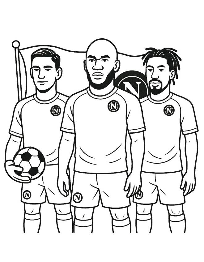 disegno di Lukaku, Meret e Anguissa Napoli Calcio da colorare