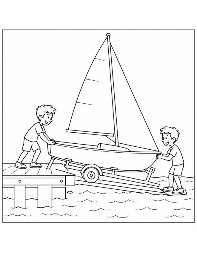 disegno di Messa in Acqua Barca a Vela da colorare