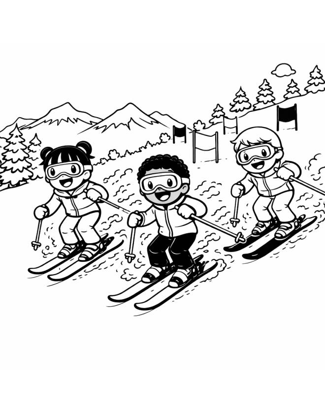 disegno di Piccoli Sciatori da colorare