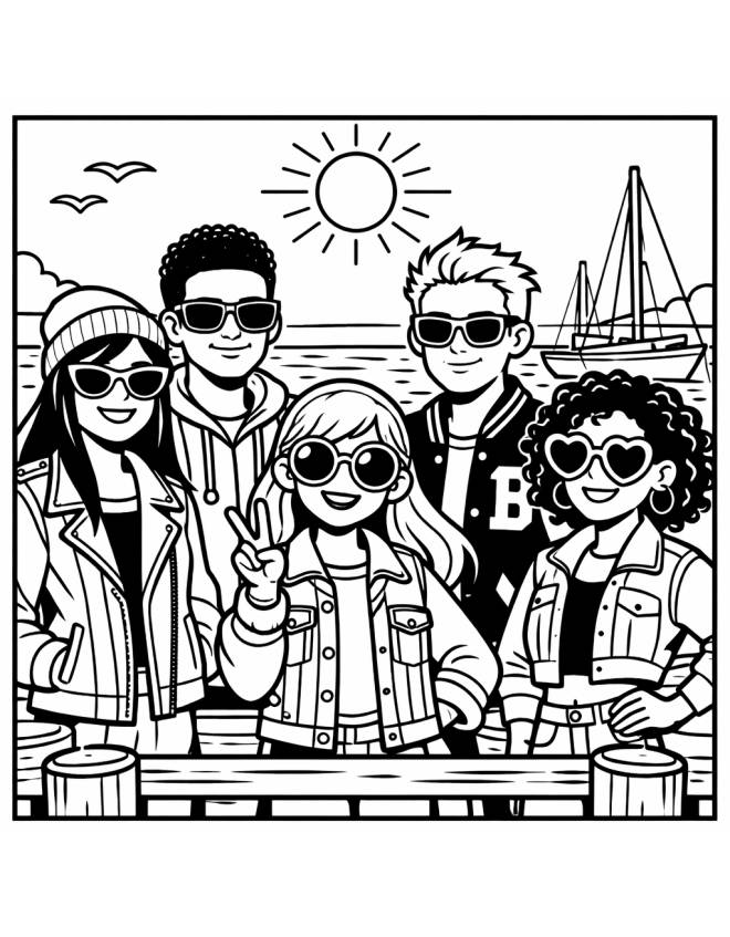disegno di Ragazzi con Occhiali da Sole da colorare