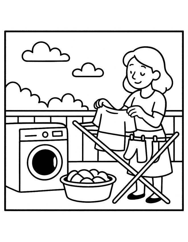 disegno di Signora che Lava Vestiti da colorare