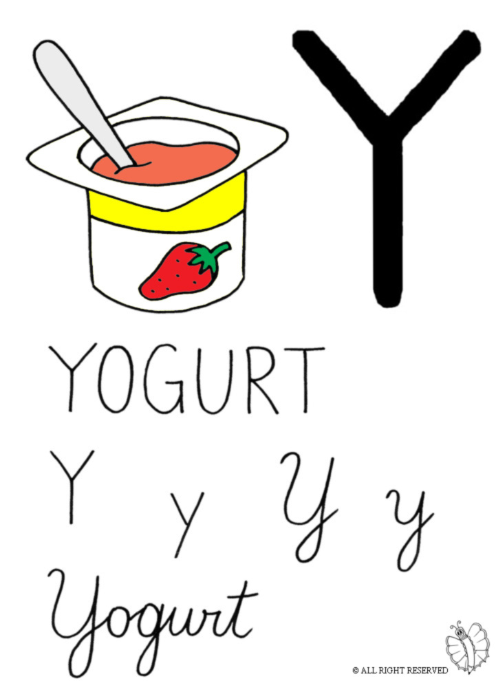 disegno di Lettera Y di Yogurt a colori