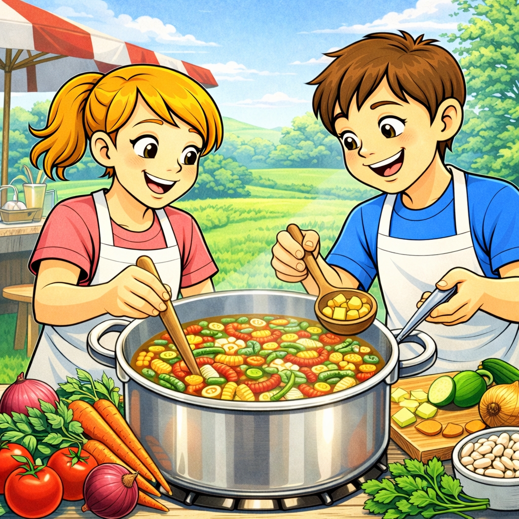 disegno di Coppia che Cucina un Minestrone  a colori
