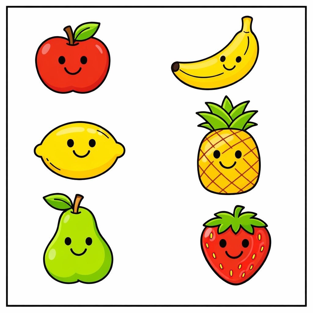 disegno di Frutti con Faccine a colori