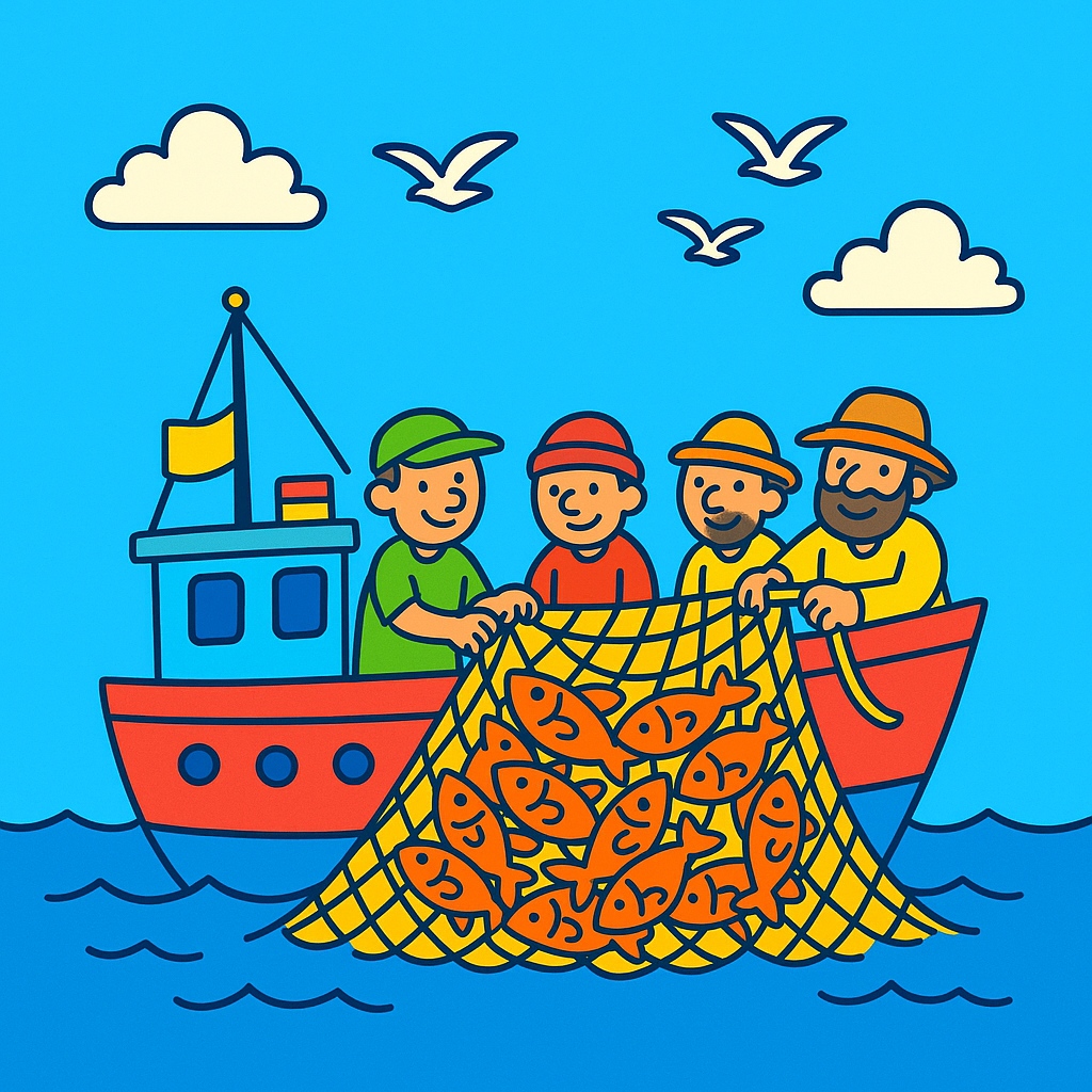 disegno di Pescatori sul Peschereccio a colori