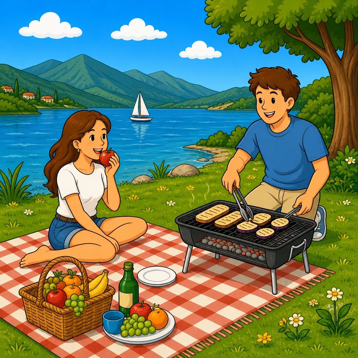disegno di Picnic al Lago con Brace a colori