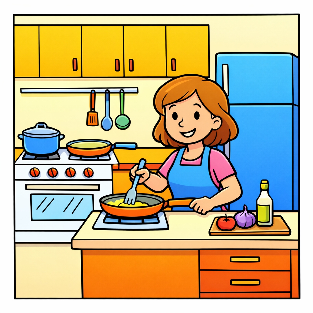 disegno di Signora che Cucina a colori