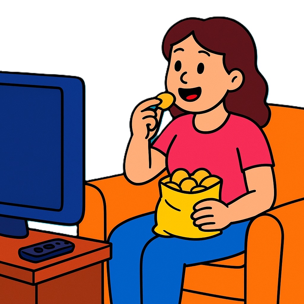 disegno di Signora che mangia Patatine  a colori