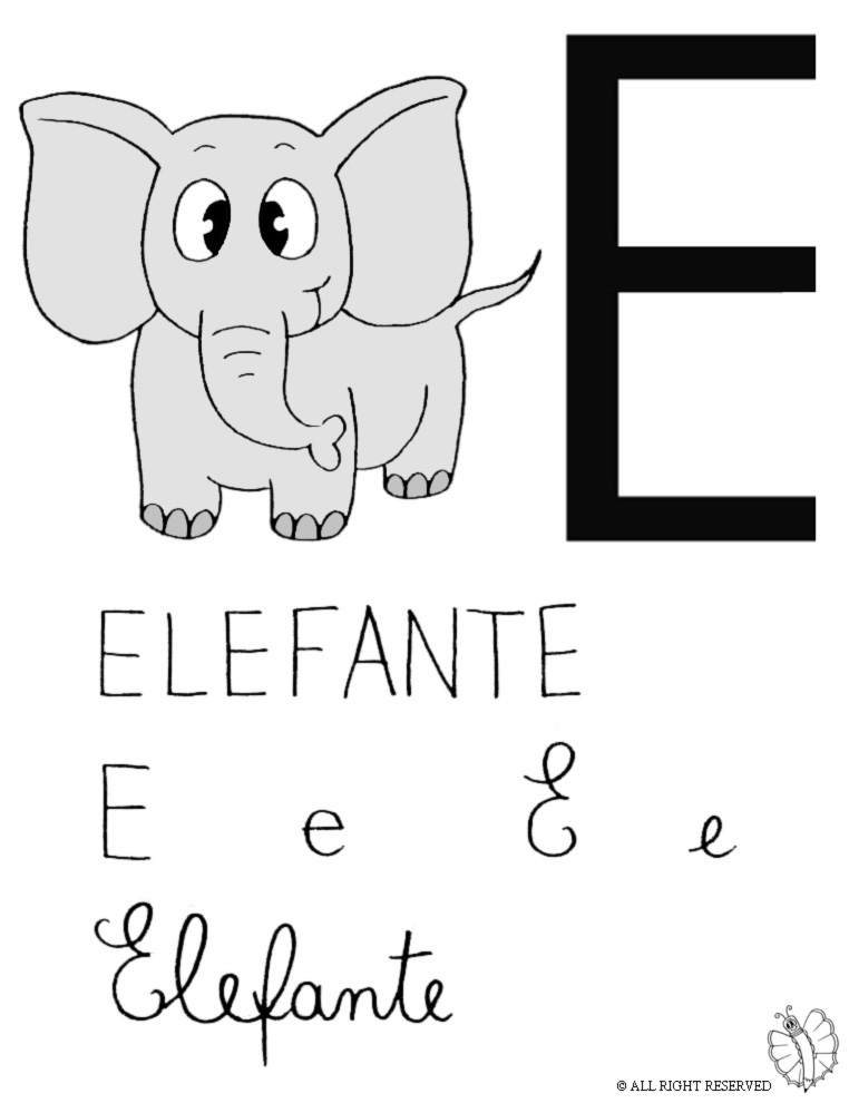 disegno di Lettera E di Elefante a colori