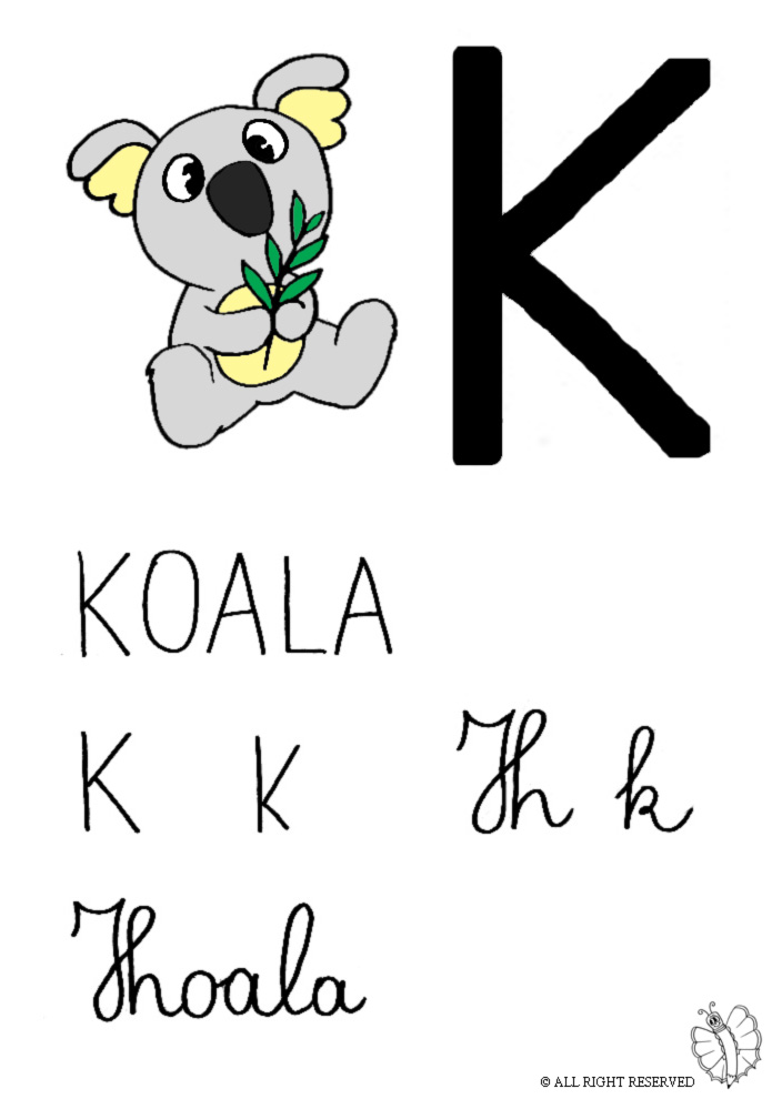 disegno di Lettera K di Koala a colori