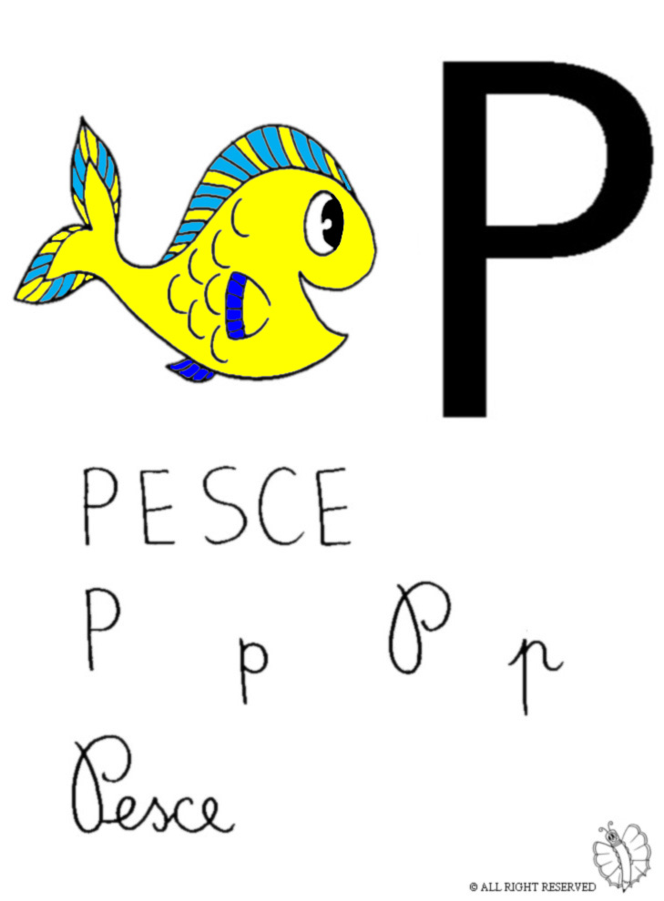 disegno di Lettera P di Pesce a colori