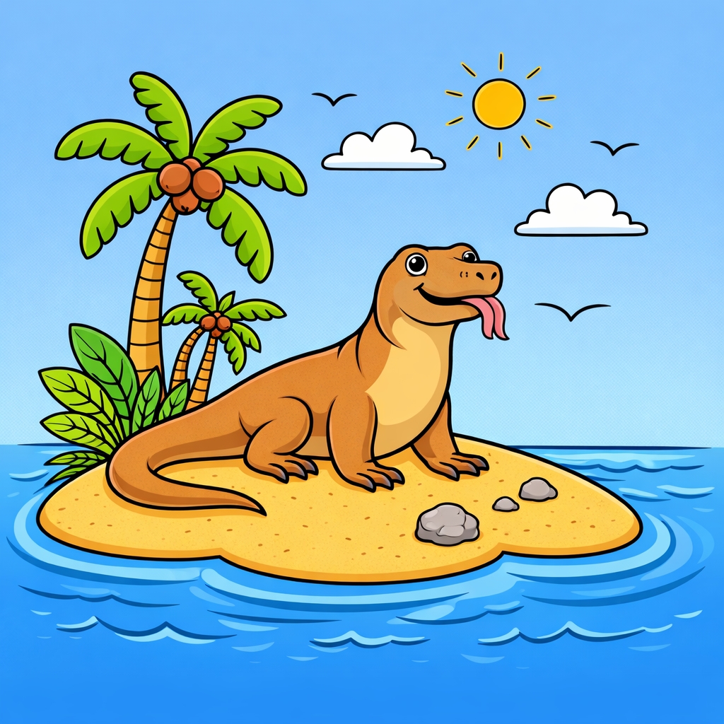 disegno di Drago di Komodo su Isola Deserta a colori