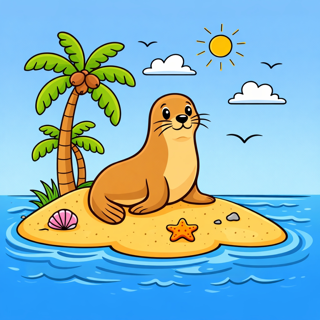 disegno di Leone Marino su un Isola Deserta  a colori