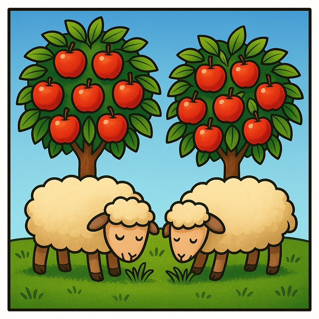 disegno di Pecore con Alberi di Mele a colori