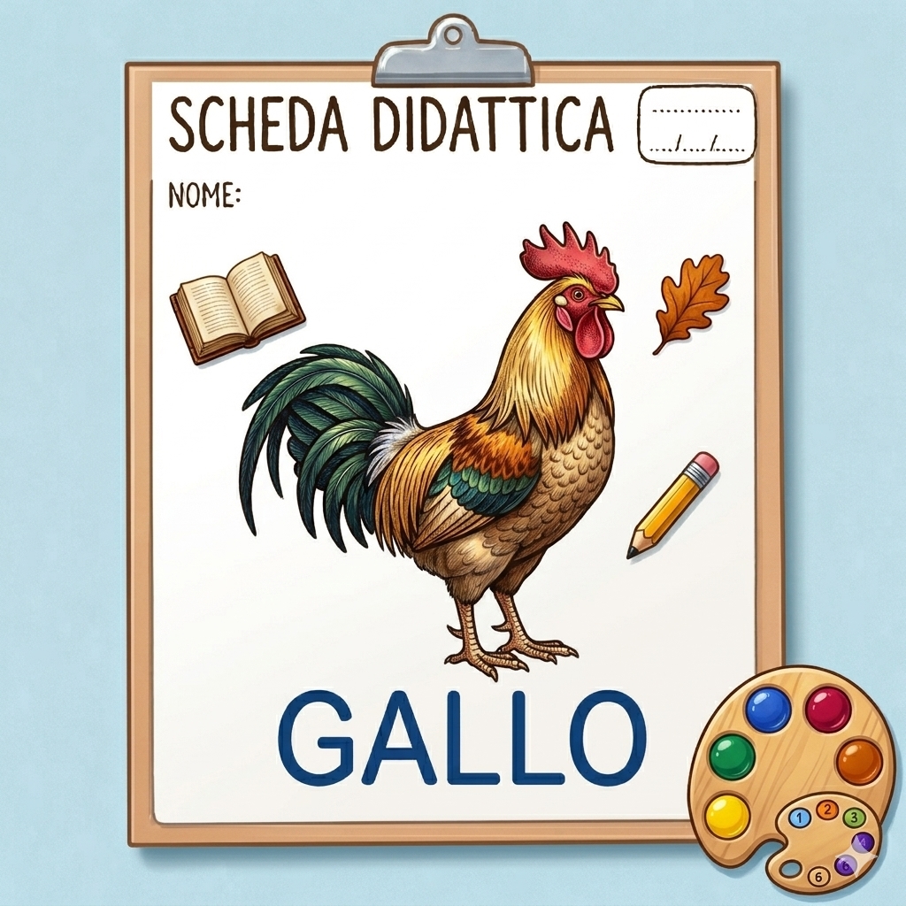 disegno di Scheda Didattica Gallo a colori