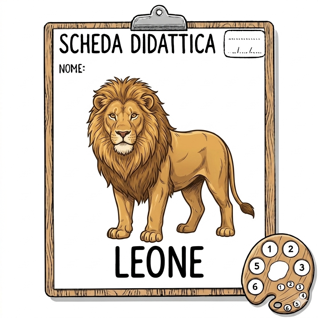 disegno di Scheda Didattica Leone  a colori