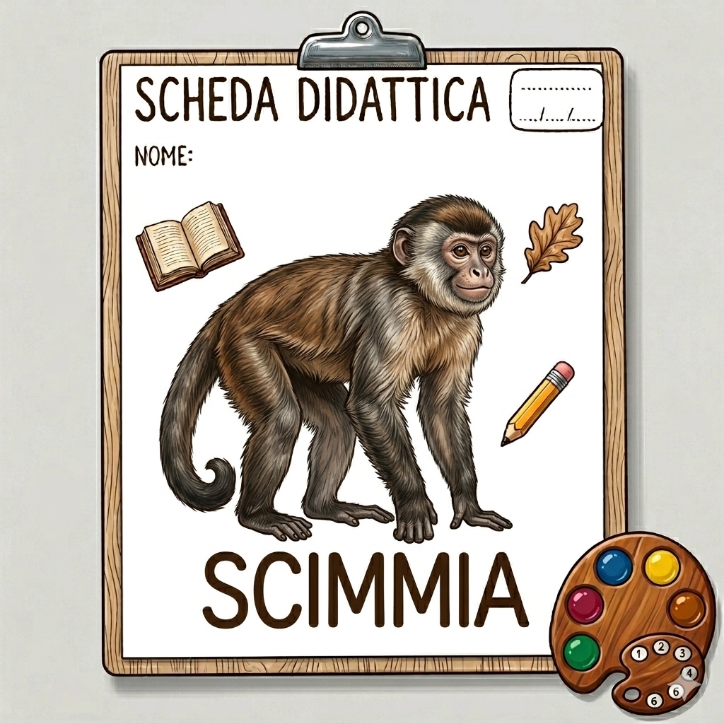 disegno di Scheda Didattica Scimmia  a colori