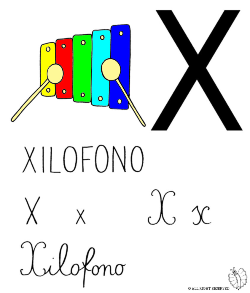 disegno di Lettera X di Xilofono a colori