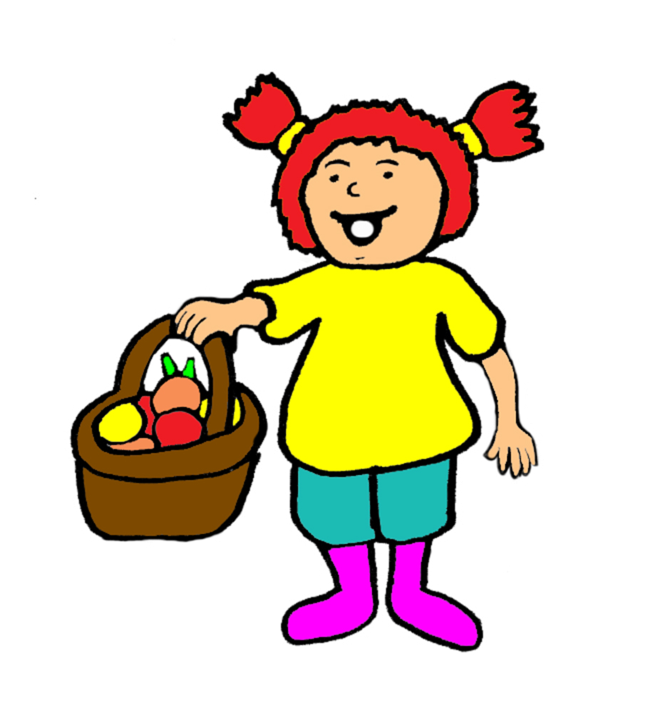 disegno di Bambina con Cestino di Frutta a colori